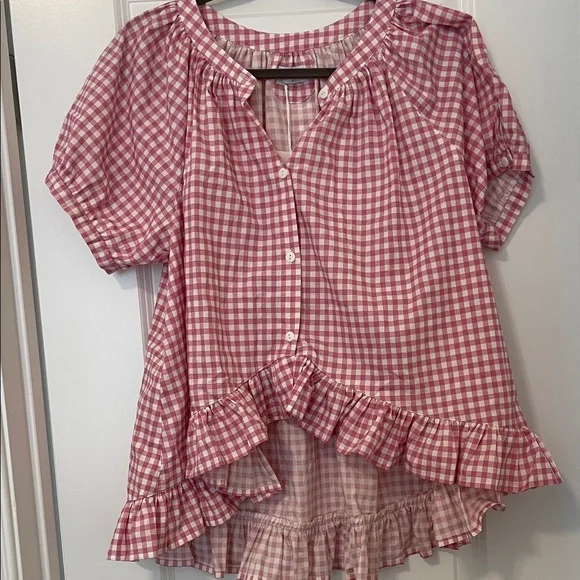 NWT! Piyama Pink Gingham Top/Blouse, Size Small - Picture 6 of 9